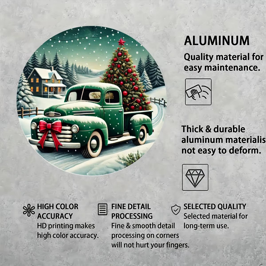 Potdemiel Weihnachts-Truck Aluminium-Wandkunst, runde Metallplakette in Schwarz und Multicolour, Durchmesser: 20,3 cm - Bild 5