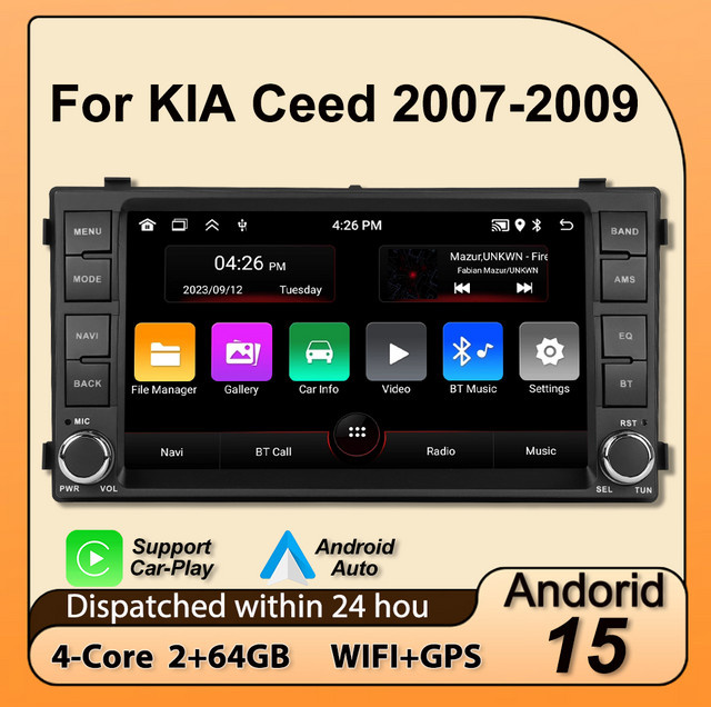 NAVIFANS Android 15 Multimedia-Autoradio für Kia Ceed Venga 2007-2009 mit GPS und Carplay, Schwarz, 64GB - Bild 1