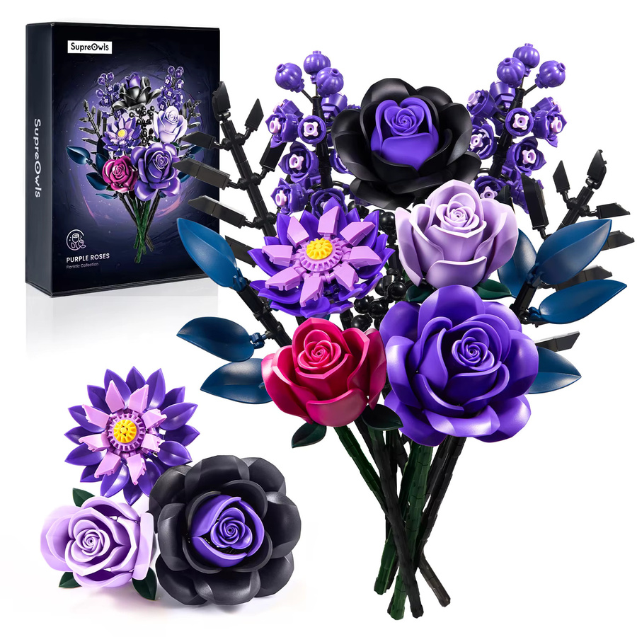 SupreOwls Lila Rosen Baukasten-Set, Künstliche Blumen, Bausteine-Spielzeug - Bild 2