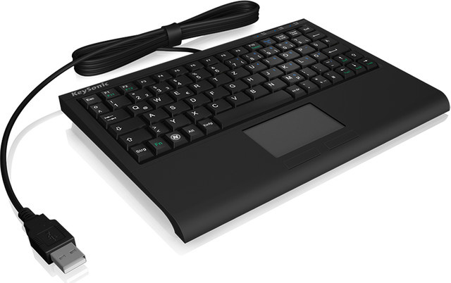 KeySonic Mini-Tastatur ACK-3410 mit Touchpad in Schwarz, US-Layout, USB-Anschluss und SoftSkin X-type Technologie - Bild 1