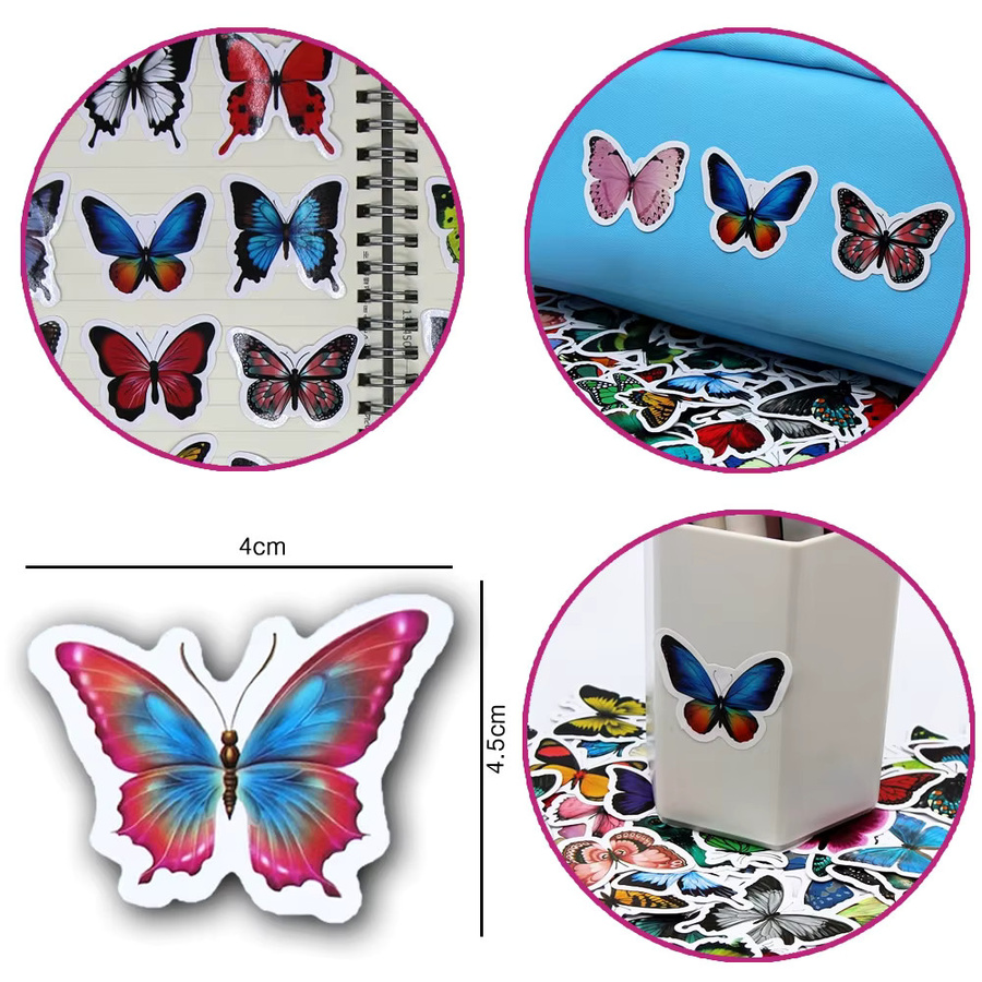 LOLEDE Schmetterling Aufkleber Set mit süßen Insekten-Cartoons in Multicolour für Kinder, Laptop, Fahrrad und Gepäck - Bild 2