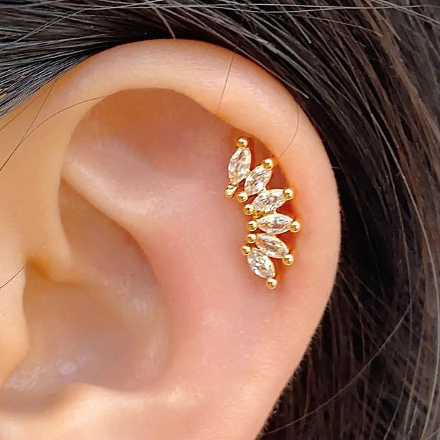 ckcl Ohrstecker Edelstahl, Zirkonia, Blume Blatt, Gold, Damen - Bild 1