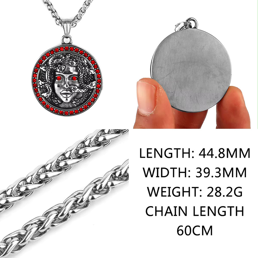 Halskette Medusa Anhänger, Edelstahl, Silber, Zirkonia, Unisex - Bild 2