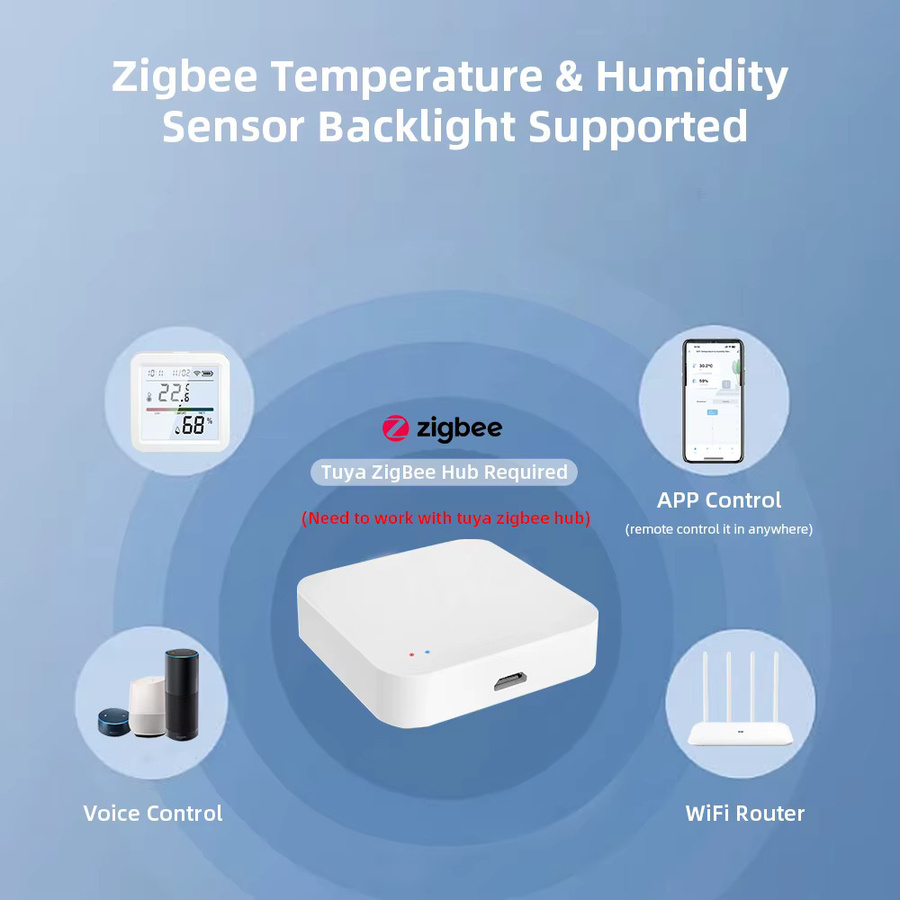ONENUO Intelligenter Tuya ZigBee Temperatur- und Feuchtigkeitssensor mit hintergrundbeleuchtetem LCD in Weiß, kompatibel mit Google Assistant (erfordert Tuya Zigbee Hub) - Bild 2