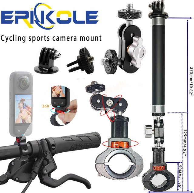 360 Grad Motorrad Kamera Halterung aus Metall für DJI Osmo, GoPro und Insta360, Lenkerhalterung für Motorrad, Bike und Fahrrad, Schwarz - Bild 1