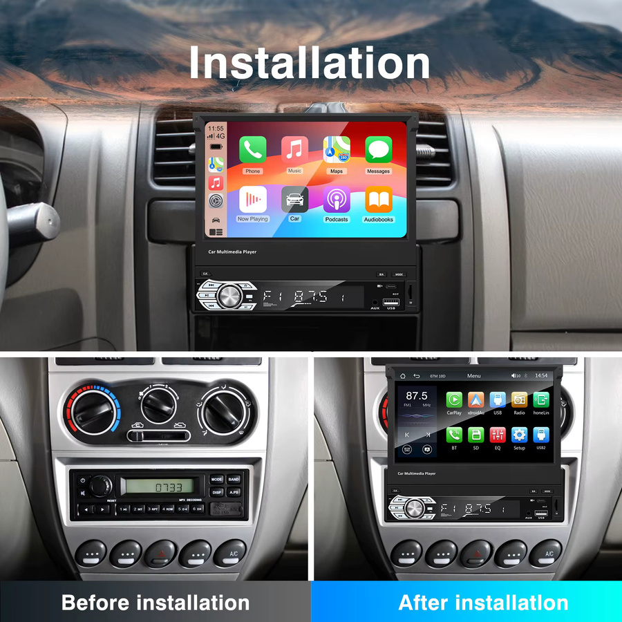 Ezonetronics Universal 7-Zoll einziehbarer MP5 Auto-Multimedia-Player mit kabellosem CarPlay und Android Auto in Schwarz - Bild 3