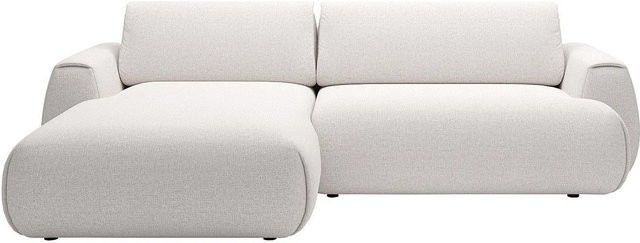 Vente-unique Schlafsofa Monelia in Gebrochenem Weiß mit L-Form und Schlaffunktion aus Chenillestoff, Breite: 270 cm - Bild 1