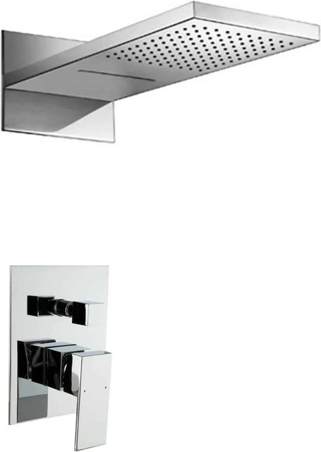 PaulGurkes Regendusche Wasserfall Duschset Unterputz in Chrom, Eckiges Regenwaldduschset mit Einhebelmischer und Duscharmatur aus Messing - Bild 1