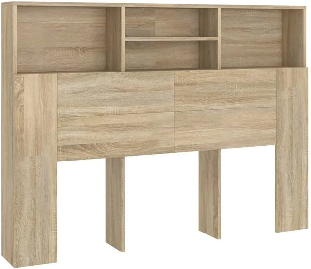 vidaXL Kopfteilschrank Sonoma-Eiche mit integriertem Regal, Wandmontage, Braun, B: 140 cm, T: 19 cm, H: 103,5 cm - Bild 1