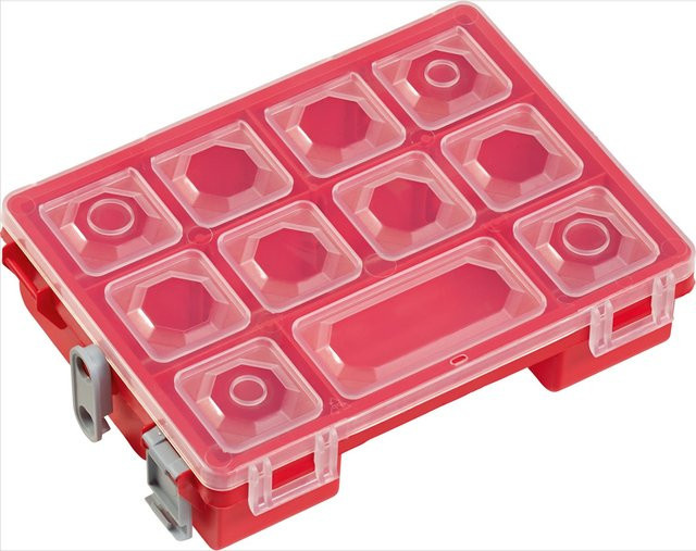 LUX-TOOLS Sortierkasten mit 6 Fächern aus Kunststoff, rot und transparent - Bild 1