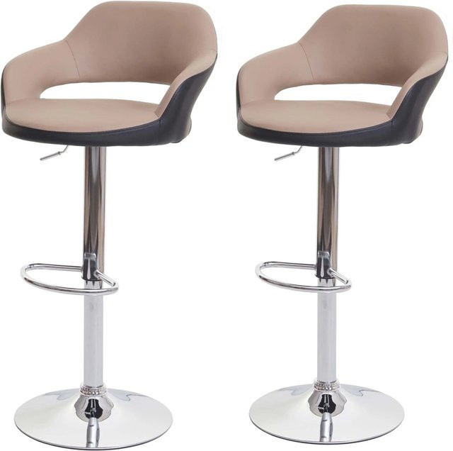 PROREGAL 2er-Set Barhocker aus Kunstleder in Taupe-Schwarz mit Lehne und 360-Grad-Drehfunktion - Bild 1