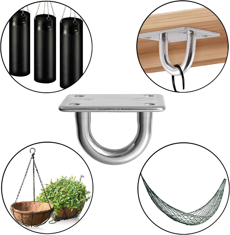 NERISXB Quadratische Augenplatten aus 304 Edelstahl mit selbstschneidenden Schrauben für Segel und Schattensegel, Silber, 4er-Pack - Bild 2