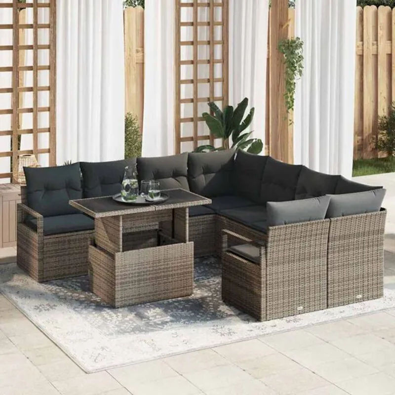 Vidaxl Garten-Sofa-Set aus Poly-Rattan in Grau mit integriertem Stauraum, 9-teilig - Bild 1