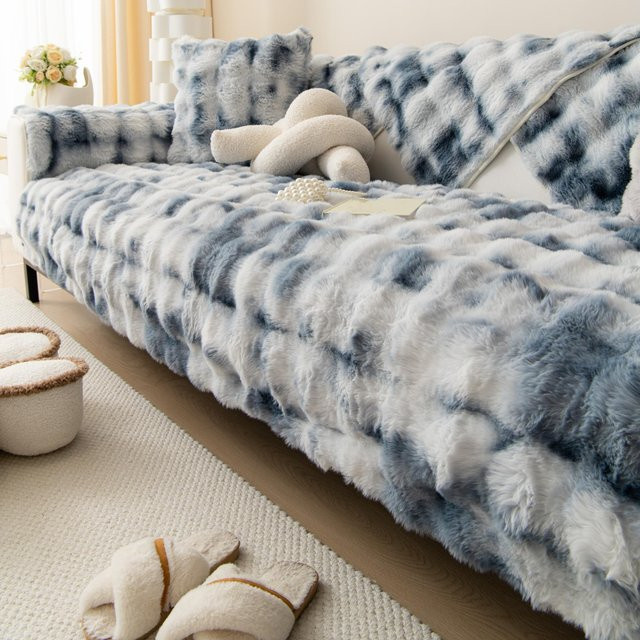 Rutschfester Sofabezug aus weichem Kaninchenfell-Plüsch für dein Sofa, modern und waschbar, B/B: 110 x 160 cm - Bild 1