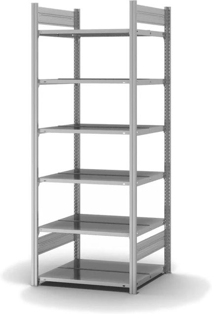 PROREGAL Aktenregal Stecksystem T-Profil aus verzinktem Stahl, silber, H x B x T: 200 x 75 x 60 cm, 6 Ebenen, beidseitig nutzbar - Bild 1