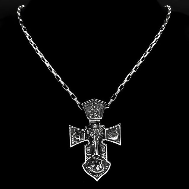 JYTF Halskette mit Jesus Christus Kreuz Anhänger, Edelstahl, Silber, Vintage, Unisex - Bild 1