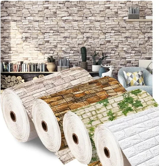 Wasserdichte 3D Schaum Tapete mit Ziegelmuster in Weiß für Kinderzimmer und Schlafzimmer, Breite: 70 cm - Bild 1