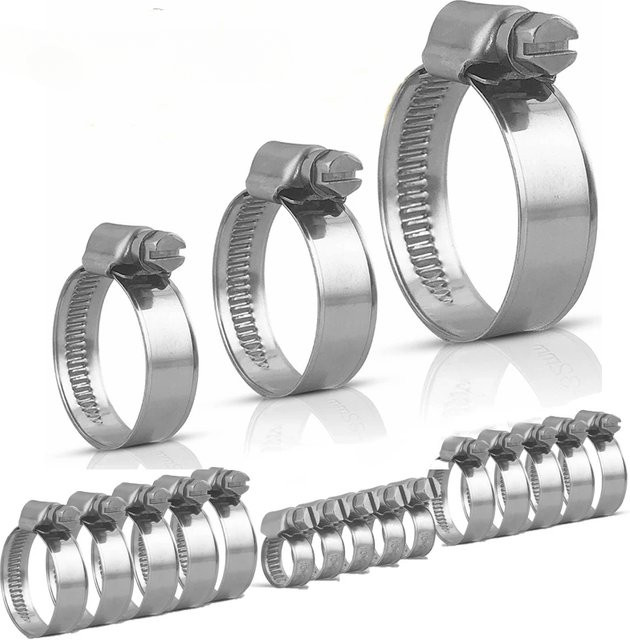 25 Stück Edelstahl-Schlauchschellen in Silber, Set mit 5 Größen für Luftschlauch, Wasserleitung und Kraftstoffschlauch, Durchmesser: 16–70 mm - Bild 1