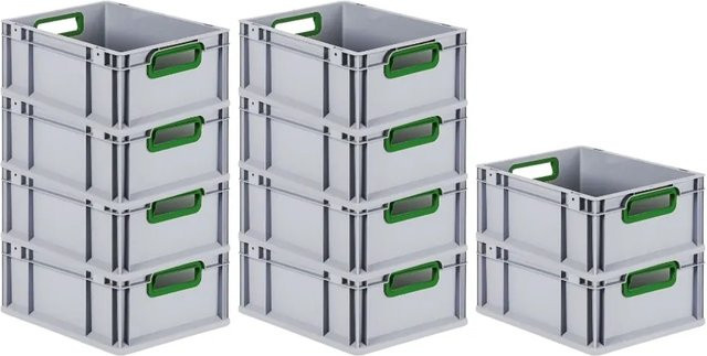 PROREGAL Spar Set 10x Eurobox Nextgen Color Transportboxen mit Griffen, Farbe: Grün, H x B x T: 17 x 30 x 40 cm, 16 Liter, glatter Boden, offen - Bild 1