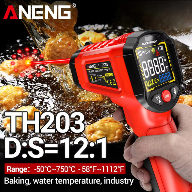 ANENG TH203 Infrarot-Thermometer Digitales Temperaturmessgerät als berührungsloses Pyrometer in Rot - Bild 1