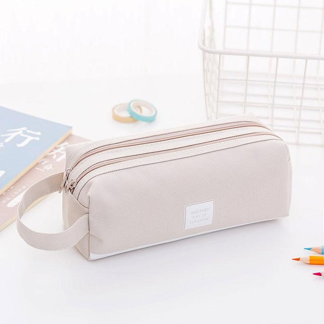 Yiran Furniture Federmäppchen mit großer Kapazität aus Canvas in Grau und Beige, B/H/T: 19,5 x 19,5 x 7,5 cm - Bild 1