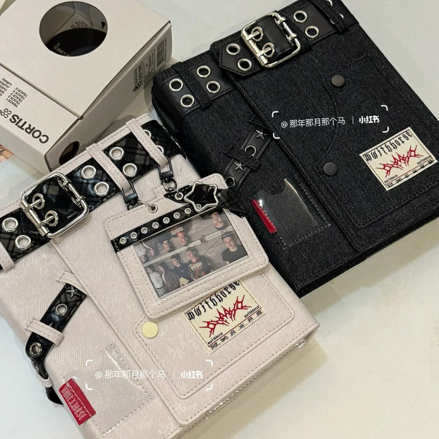 HITUZE Y2K A5 Vintage Denim Fotoalbum mit 4-Gitter-Kartenordner für 3-Zoll-Polaroidbilder, Blau und Schwarz - Bild 1