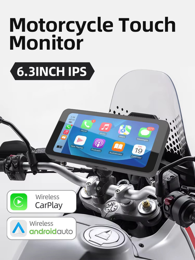AKAMATE Motorrad Monitor mit 6,5 Zoll IPS Display, Drahtloses CarPlay und Android Auto, Wasserdichtes GPS Navigationsgerät mit Bluetooth in Schwarz - Bild 6