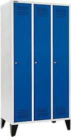 Schäfer Shop Genius Kleiderspind mit Füßen, 3 Abteile, Zylinderschloss, lichtgrau/enzianblau, B/T/H: 300 mm Abteilbreite - Bild 1