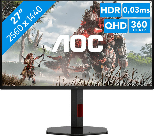 AOC AGON Q27G4SDR Gaming-Monitor mit 27 Zoll QD-OLED, WQHD, 360Hz, Schwarz-Rot - Bild 1
