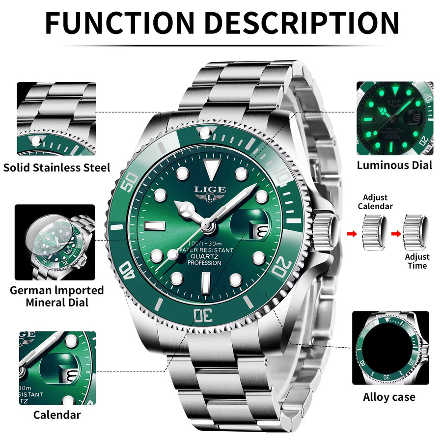 LIGE Armbanduhr Quarz, Edelstahl, Datum, Herren - Bild 4