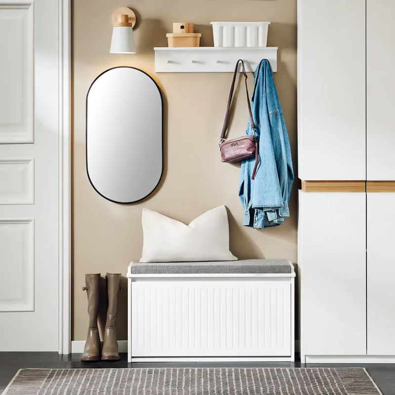 SoBuy Schuhbank mit Drehtüren und Sitzkissen aus Stoff in Grau oder Weiß, B/T/H: 80 x 26 x 45 cm - Bild 3