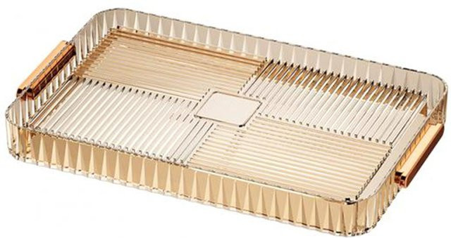CosyHome Tee Servier Ablauftablett aus Kunststoff, transparent und beige, rechteckig mit Streifenmuster - Bild 1