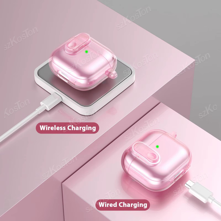 SZKOSTON Schutzhülle für AirPods 4 in Rosa Transparent mit Bling-Schlüsselanhänger aus weichem TPU - Bild 2