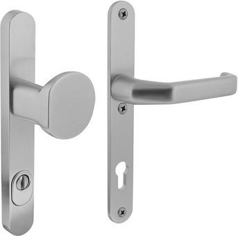 Intersteel Schutzbeschlag in Silber mit Kernziehschutz PZ 92 mm und schmalem Griff/Drücker aus Aluminium - Bild 1