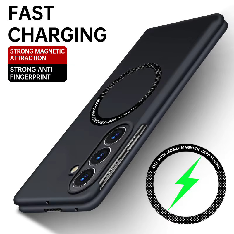 Ultradünne Samsung Galaxy Z Fold Handyhülle mit Hautgefühl und MagSafe magnetischer kabelloser Ladefunktion in Schwarz - Bild 3