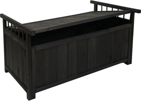 Proregal Aufbewahrungstruhe aus Tannenholz in Anthrazit, moderne Gartentruhe und Auflagenbox für Garten, Balkon oder Terrasse, H x B x T: 53 x 108 x 60 cm
