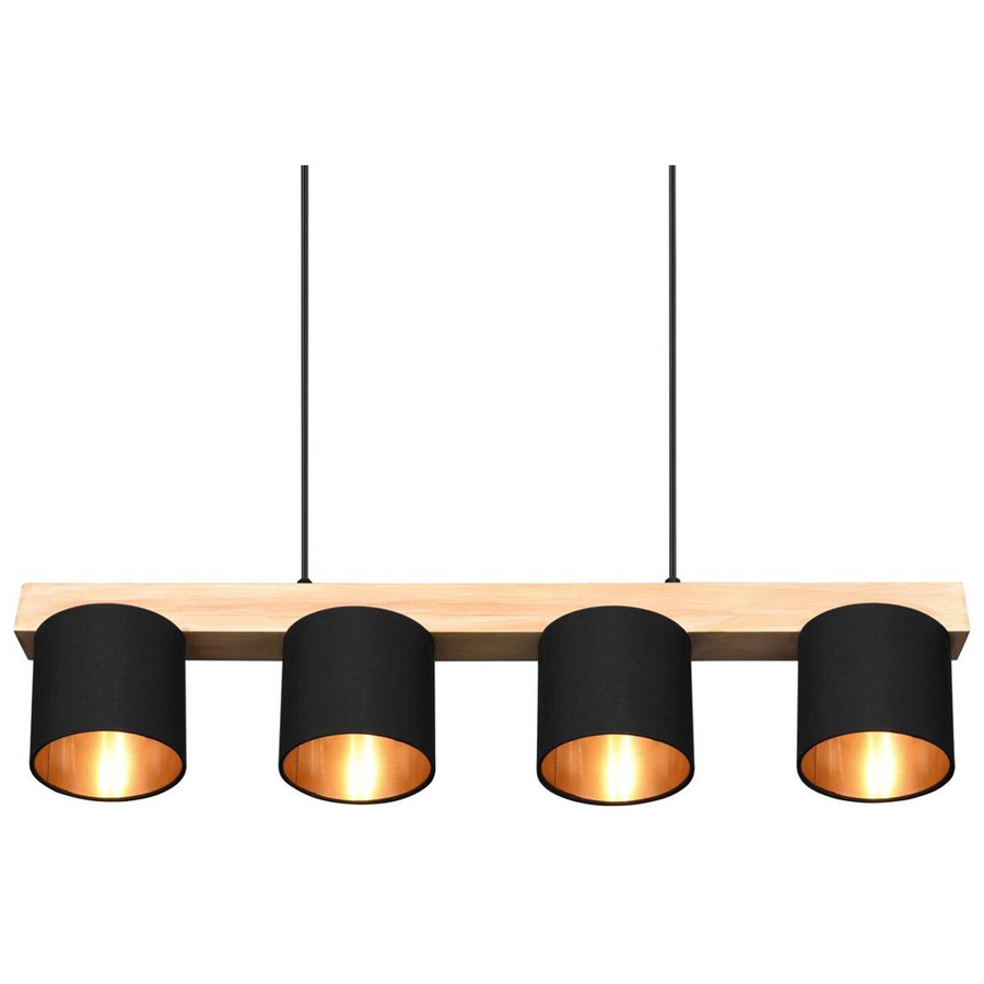 Reality Pendelleuchte Cameron 4-flammig schwarz Holz Metall B: 75 cm, H: 150 cm, T: 12 cm, E14 - Bild 3