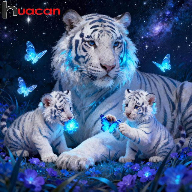 Huacan 5D Diamantmalerei Set mit Tiger und Schmetterling als Mosaik-Strassbild in Mehrfarbig - Bild 1