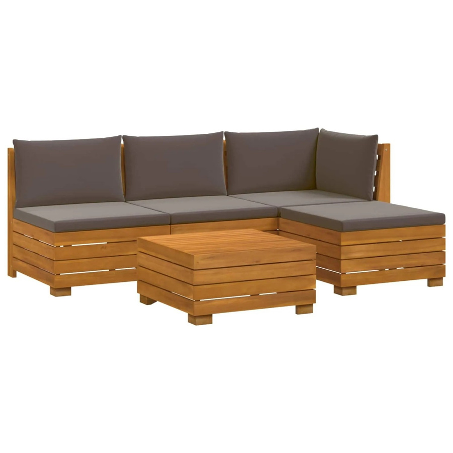 vidaXL Outdoor-Sofagarnitur aus Massivholz Akazie in L-Form mit Kissen, Braun und Dunkelgrau - Bild 2