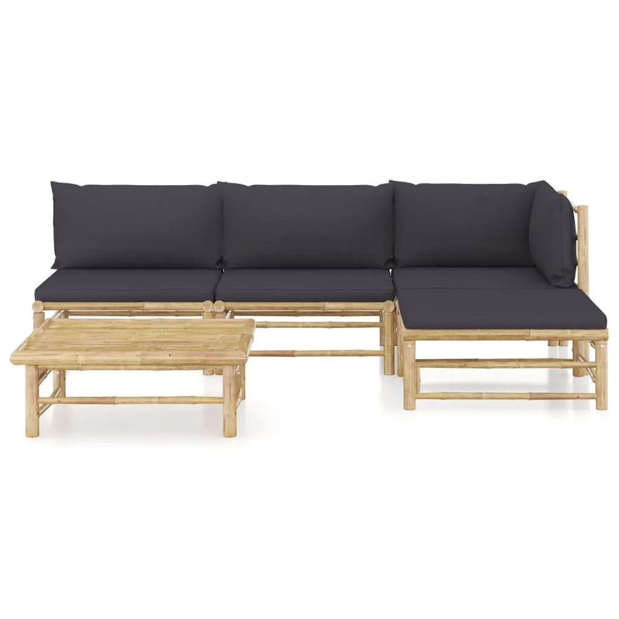 vidaXL 5-tlg Garten-Lounge-Set aus Bambus mit grauen Polstern in L-Form - Bild 2