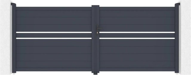 Casanoov Flügeltor Cimone Doppel-Schwingtor aus Aluminium in Anthrazit und Grau mit Ranger B150 Motorisierung, B/H: 355 x 140 cm - Bild 1