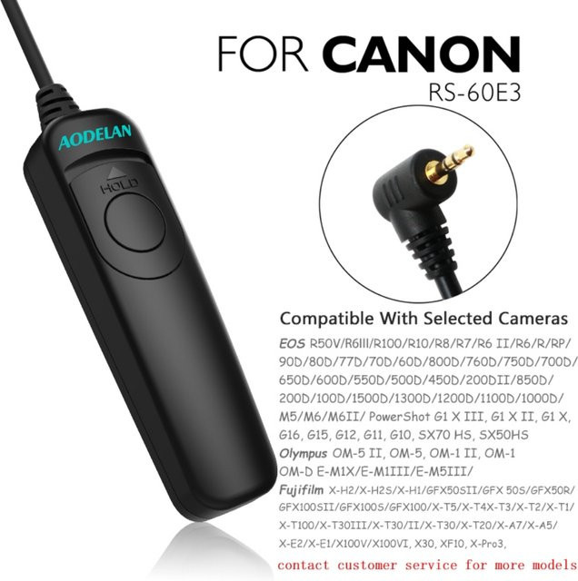 AODELAN RS-C6 Kabelgebundener Fernauslöser in Schwarz für Canon EOS R50, R6III, R100, Olympus OM-5II, OM-1II und Fujifilm X100V, Länge: 100 cm - Bild 1