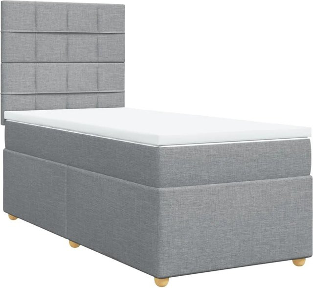 vidaXL Boxspringbett mit Matratze in Hellgrau, Hybridbett mit Taschenfederkern, B/T: 100 x 200 cm - Bild 1