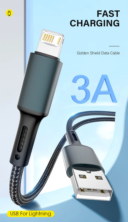 USB-A auf Lightning Schnelllade-Kabel für iPhone und iPad in Grau und Silber, Länge: 3 m - Bild 2