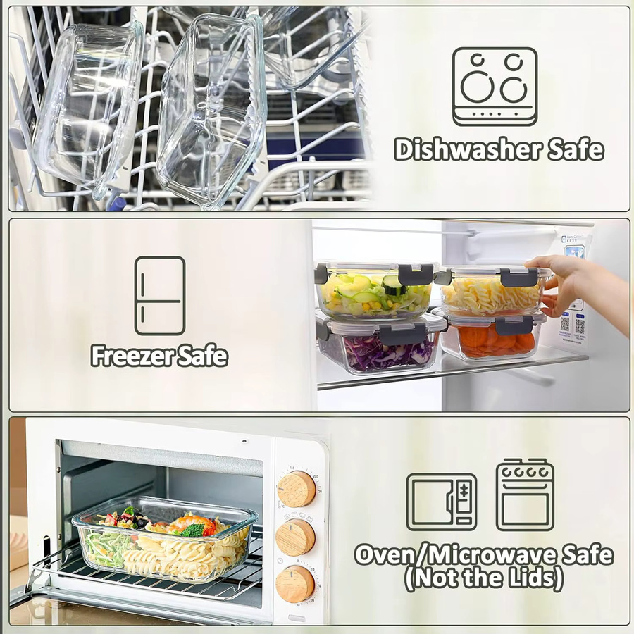 YUAYO Glas-Lunchbox mit Deckel, rechteckige Frischhaltebox aus Glas, transparent, mikrowellengeeignet, 0,37 l - Bild 3