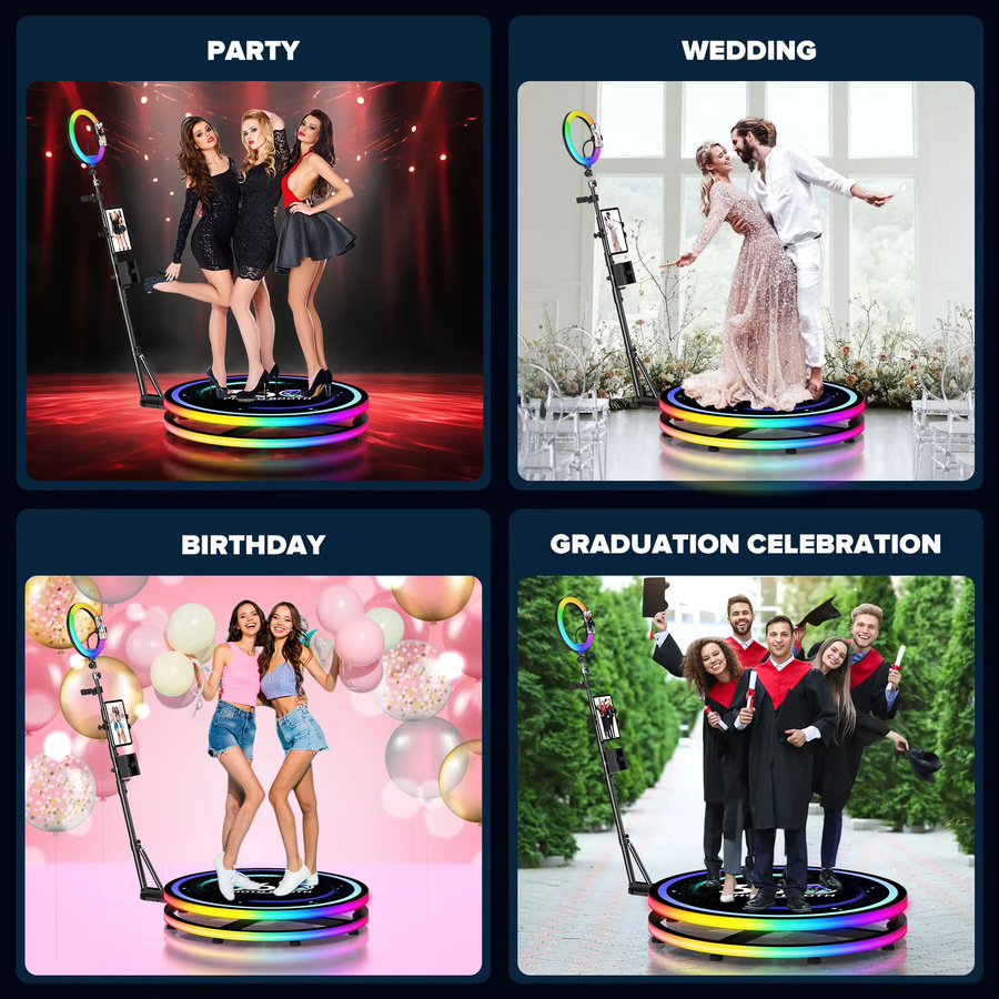 Neson 360-Grad-Fotobox mit Flightcase und RGB-Licht in Schwarz für Partys und Hochzeiten inklusive App-Fernbedienung - Bild 4