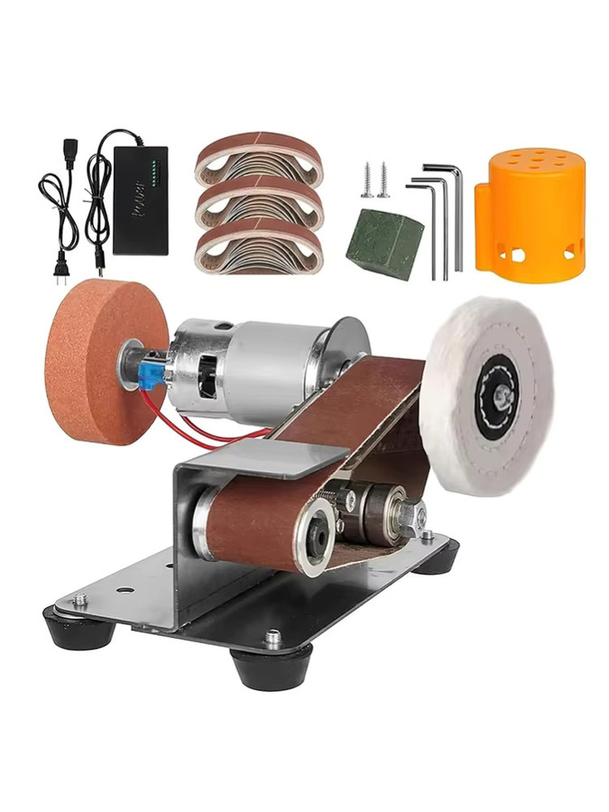 DWiusty Mini-Bandschleifmaschine in Silber mit 7-Gang-Geschwindigkeitsregelung und Doppellagern, multifunktionaler Tischschleifer und Polierer - Bild 5