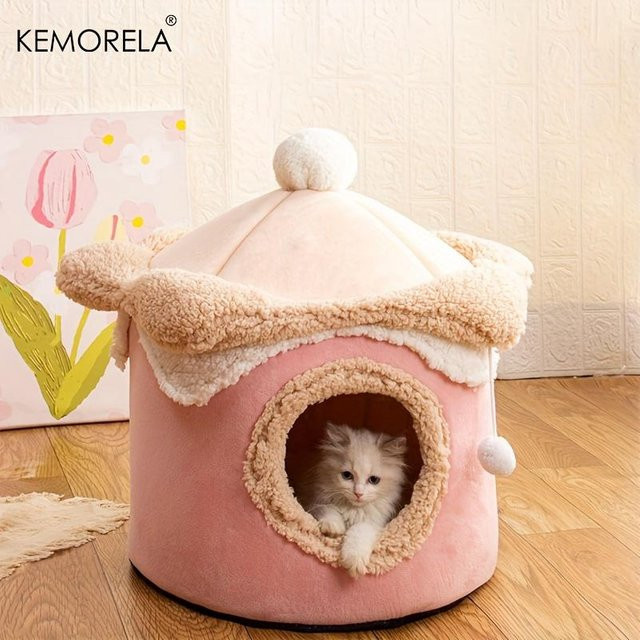 KEMORELA Haustierhaus im Prinzessinnen-Stil für Katzen und Hunde, Pink, Warmes Polyester - Bild 1