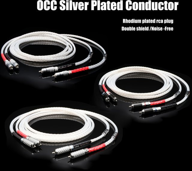 Preffair RCA-Signalkabel Paar 7N OCC Versilbert mit PTFE-Abschirmung für Audiophile Anwendungen - Bild 1