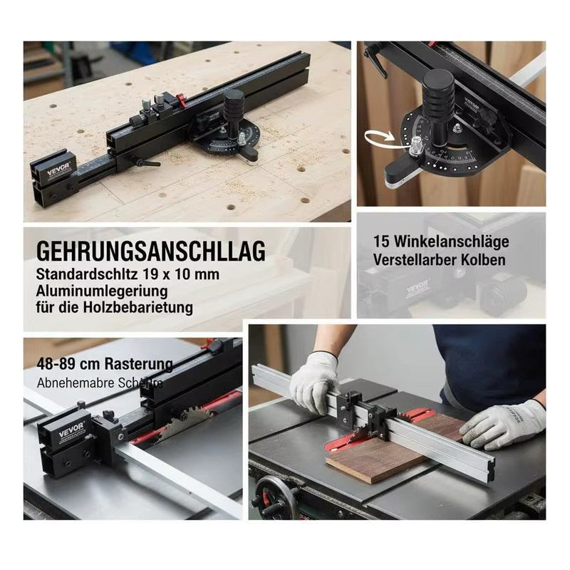 Gehrungsmesslehre aus Aluminiumlegierung für die Holzbearbeitung in Silber und Schwarz mit 15 Winkelanschlüssen und verstellbarem Kolben - Bild 4